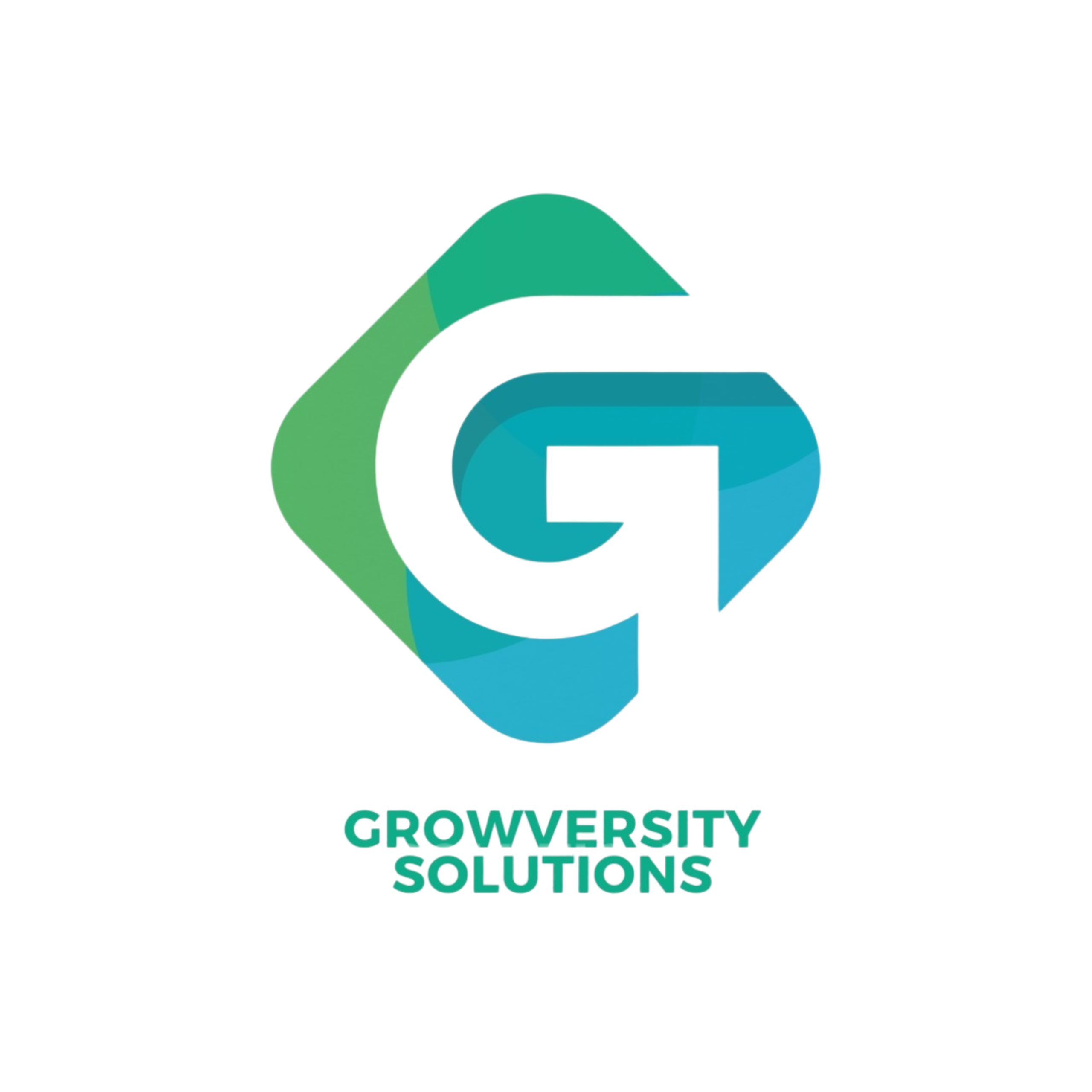 Logo featuring a bold, stylized "G" overlapping green and blue diamond shapes, with "GROWVERSITY SOLUTIONS" written below in capital letters.
